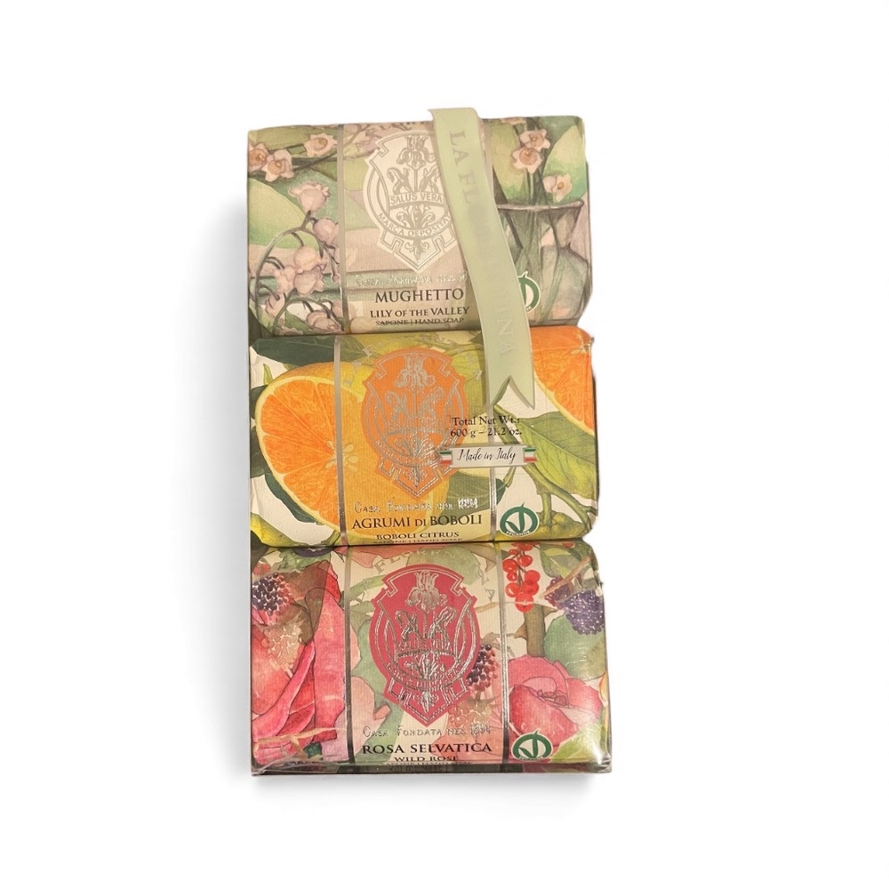 La Florentina Italian Bar Soap 3 Pack 7 oz Each –Mughetto , Citrus, Rose
